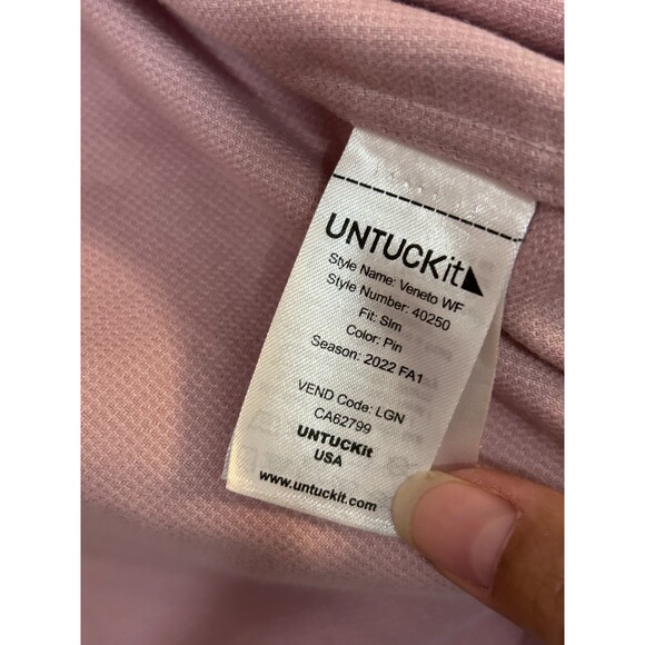 Untuckit Pink Pin Slim Fit Veneto WF L Button Up Shirt - Picture 2 of 4